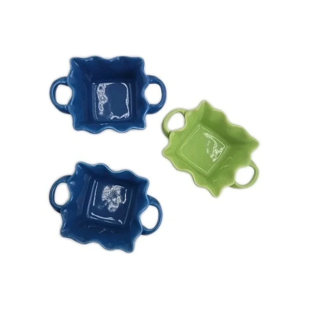 3 BIA Blue Green Wavy Square Baker Dishes Abt 3